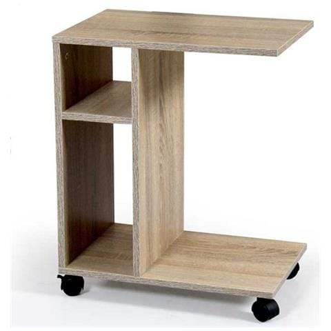 Tavolino Da Caffe Porta Pc Laterale Divano Letto Con Libreria E Ruote Quercia - Foto 1