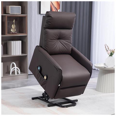 Poltrona Relax Alzapersona E Reclinabile Con 8 Punti Massaggio E Riscaldamento, 2 Telecomandi, Marrone - Foto 2