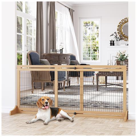 Cancellino Per Cani Estensibile In Legno Da Interno, 104-183x36x69cm, Colore Legno - Foto 2