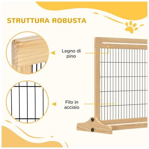 Cancellino Per Cani Estensibile In Legno Da Interno, 104-183x36x69cm, Colore Legno - Foto 6