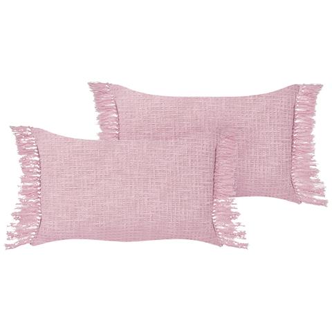 Set Di 2 Cuscini Tansy Cotone 40 X 60 Cm Tinta Unita Rosa - Foto 2
