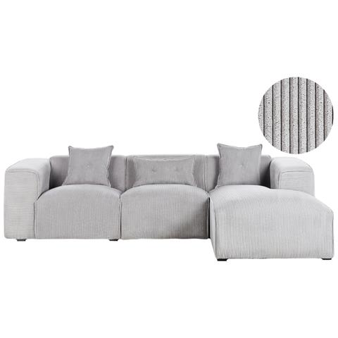 Divano Angolare 3 Posti Dolva Velluto A Coste Grigio Chiaro Lato Sinistro - Foto 2