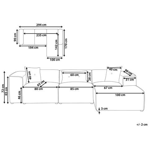 Divano Angolare 3 Posti Dolva Velluto A Coste Grigio Chiaro Lato Sinistro - Foto 8