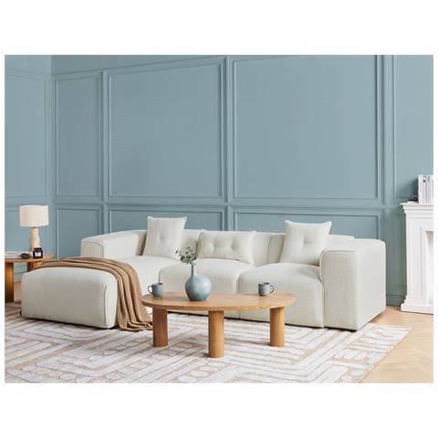 Divano Angolare 3 Posti Dolva Bouclé Bianco Sporco Lato Destro - Foto 1