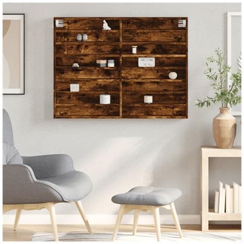 Armadietto Vetrina Rovere Fumo 100x8,5x75 Cm Legno Multistrato - Foto 3