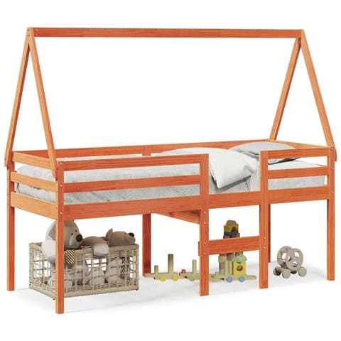 Letto A Soppalco Con Tetto Cera 75x190cm Legno Massello Di Pino - Foto 2
