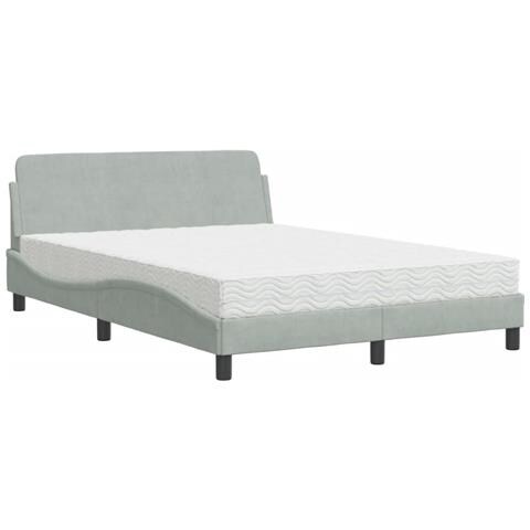 Letto Con Materasso Grigio Chiaro 120x200 Cm In Velluto - Foto 2