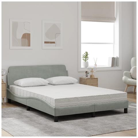 Letto Con Materasso Grigio Chiaro 120x200 Cm In Velluto - Foto 3