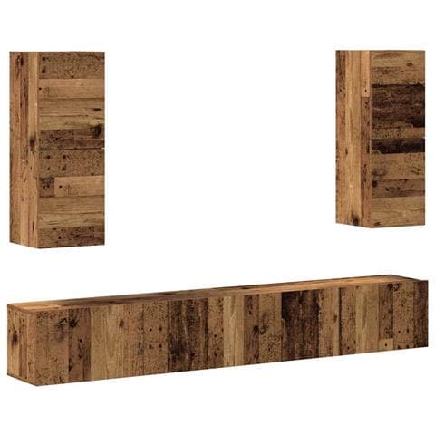 Set Mobile Tv 4 Pz Montato A Parete Legno Antico In Truciolato - Foto 2