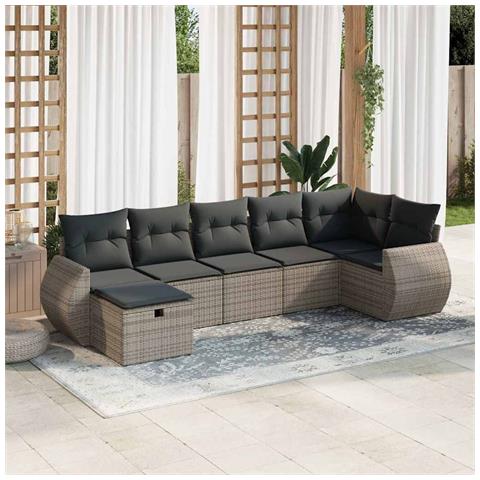 Set Divani Da Giardino 7 Pz Con Cuscini Grigio In Polyrattan - Foto 1