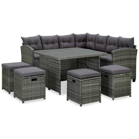 Lusso Casadino - Set Divani Da Giardino 6 Pz Con Cuscini In Polyrattan Grigio - Foto 2