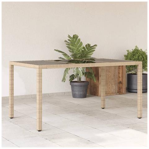 Tavolo Da Giardino Piano In Vetro Beige 150x90x75 Cm Polyrattan - Foto 7