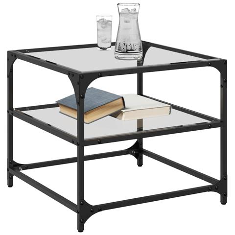 Lusso Casadino -  Tavolino Salotto Con Piano Vetro Trasparente 50x50x45cm Acciaio - Foto 2