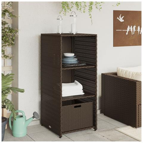 Lusso Casadino -  Armadietto Portaoggetti Giardino Marrone 50x55x115cm Polyrattan - Foto 2