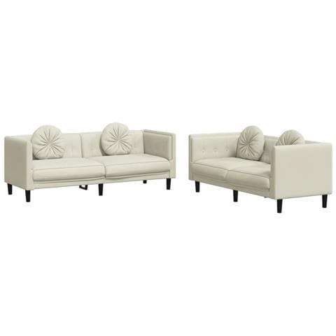 Set di Divani 2 pz con Cuscini Crema in Velluto - Foto 1
