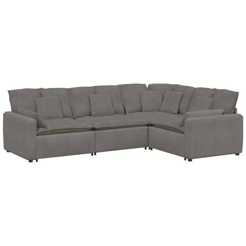 Divano Modulare con Cuscini in Tessuto a Coste Grigio Chiaro - Foto 1