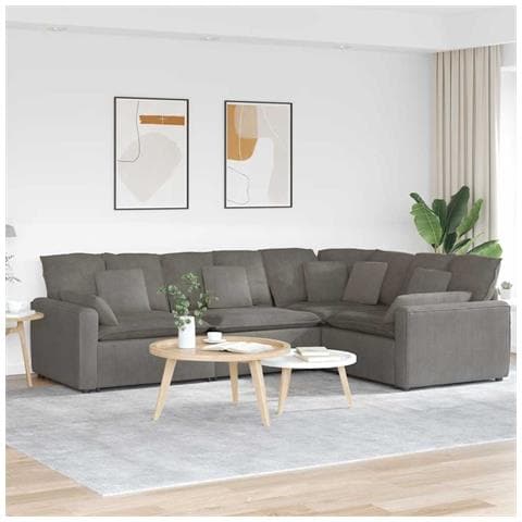 Divano Modulare con Cuscini in Tessuto a Coste Grigio Chiaro - Foto 2