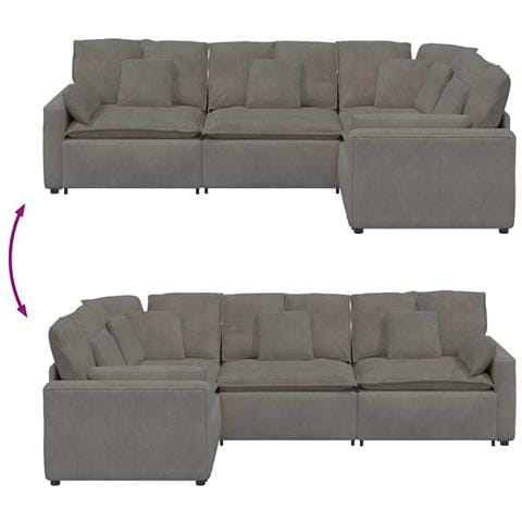 Divano Modulare con Cuscini in Tessuto a Coste Grigio Chiaro - Foto 9