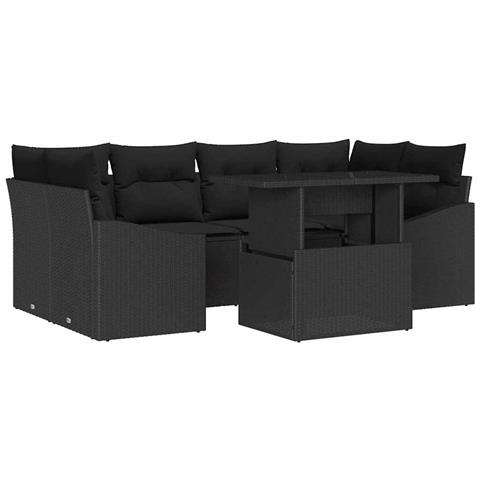 Set divani giardino 7 pezzi con cuscini Nero Polyrattan - Foto 1