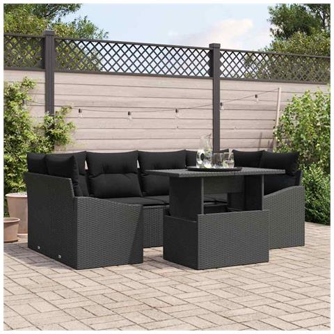 Set divani giardino 7 pezzi con cuscini Nero Polyrattan - Foto 2