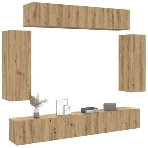 Set Mobile TV 6 pz Montato a Parete Rovere in Legno Multistrato - Foto 2