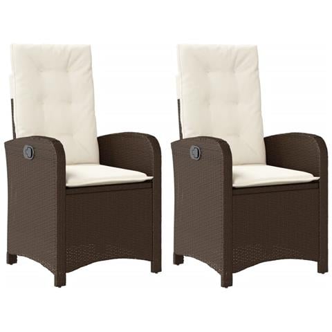 Sedie Reclinabili Giardino 2pz con Cuscini Marrone Polyrattan - Foto 1
