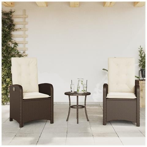 Sedie Reclinabili Giardino 2pz con Cuscini Marrone Polyrattan - Foto 2