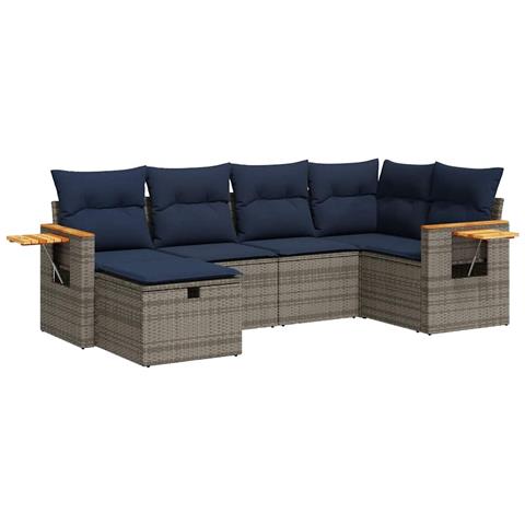 Set Divano da Giardino 6 pz con Cuscini Grigio in Polyrattan - Foto 1