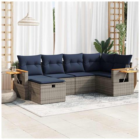 Set Divano da Giardino 6 pz con Cuscini Grigio in Polyrattan - Foto 2