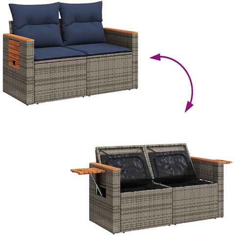 Set Divano da Giardino 6 pz con Cuscini Grigio in Polyrattan - Foto 9