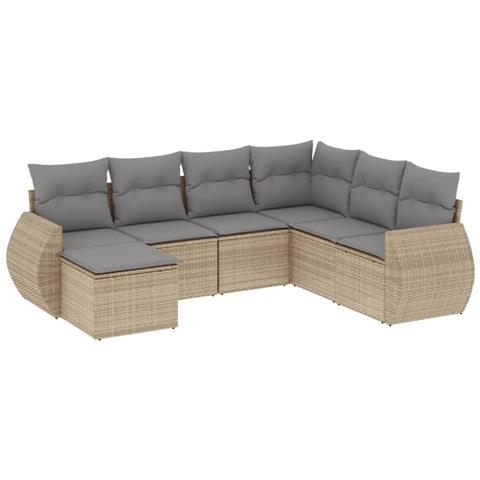 Set Divani da Giardino 7 pz con Cuscini Beige in Polyrattan - Foto 1