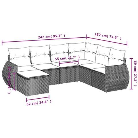 Set Divani da Giardino 7 pz con Cuscini Beige in Polyrattan - Foto 3