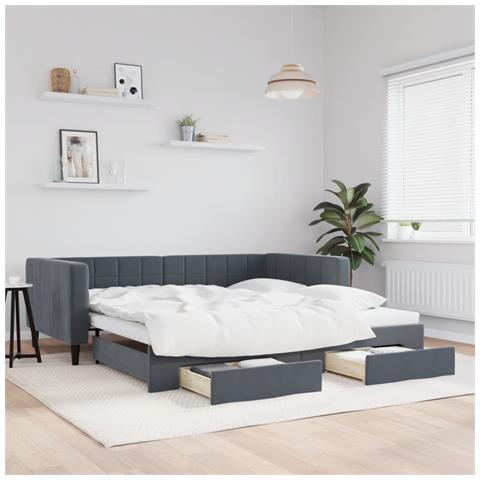 Divano Letto Estraibile Cassetti Grigio Scuro 100x200cm Velluto - Foto 2