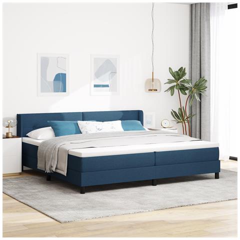 Letto con Box Spring e Materasso Blu 200x200 cm Tessuto - Foto 2