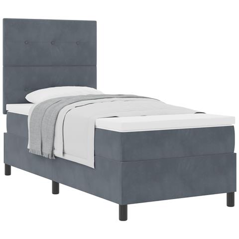 Letto Contenitore con Materasso  Grigio Scuro 90x200 cm Velluto - Foto 1