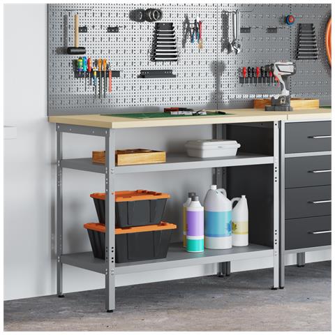 Tavolo da lavoro in grigio, 100x55x85 cm, in acciaio e legno ingegnerizzato - Foto 2