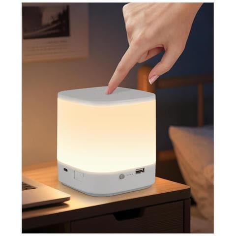 Lampada Da Tavolo A Led, Dimmerabile Al Tocco, Lampada Da Tavolo Bianca, Lampada Da Comodino Ricaricabile Tramite Usb Con(1800mah) - Foto 2