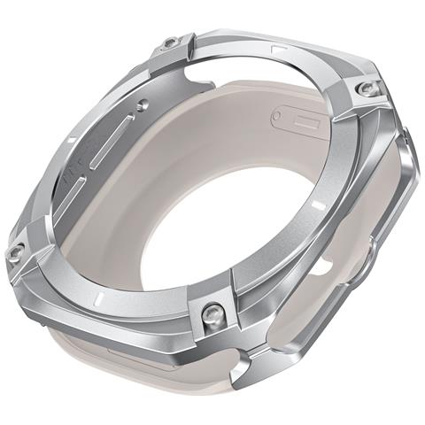 Custodia Protettiva In Metallo Cyber Compatibile Con Samsung Galaxy Watch7 Ultra - Design Intagliato E Resistente In Zinco E Pc Silver - Foto 1