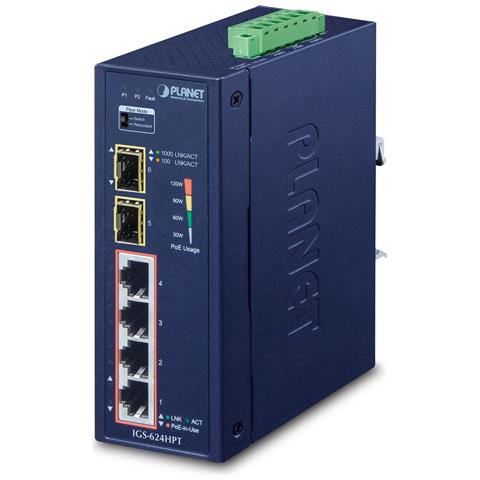 IGS-624HPT switch di rete Non gestito Gigabit Ethernet (10/100/1000) Supporto Power over Ethernet (PoE) Blu - Foto 1