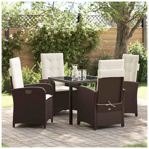 Set da Pranzo per Giardino 5 pcs Marrone polyrattan - Foto 2