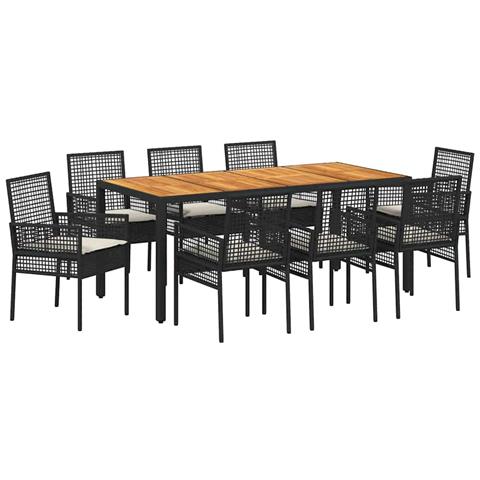 Set da Pranzo per Giardino 9 pcs Nero Poly Rattan - Foto 1