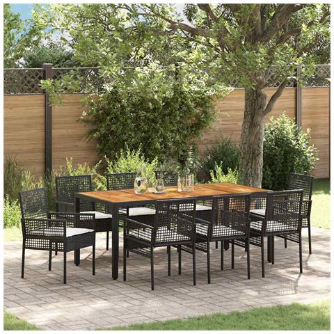 Set da Pranzo per Giardino 9 pcs Nero Poly Rattan - Foto 2