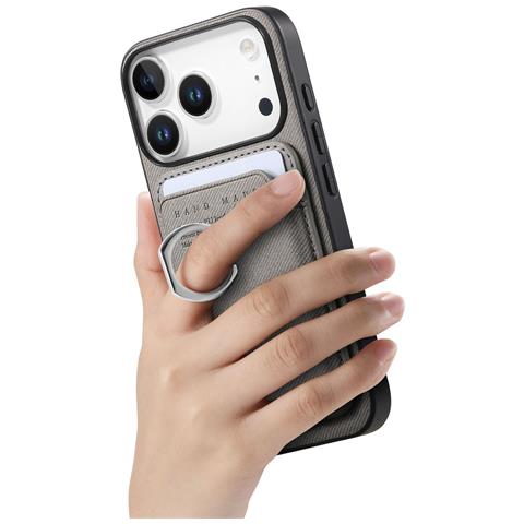 Custodia In Pelle Pu Grigia Compatibile Con Iphone 17 Con Porta Carte Magnetico E Anello Di Supporto - Foto 1