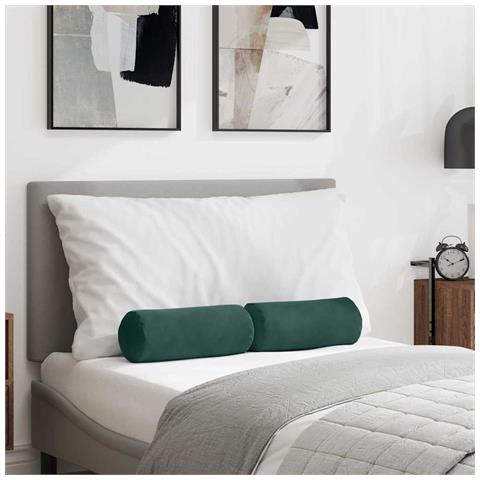 Cuscini a rullo 2 pcs Verde Scuro Ø 15 x 40 cm Tessuto in Cords - Foto 2