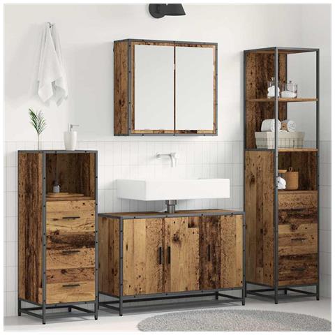 Set di mobili per il bagno con cassetto 4 pcs Legno vecchio - Foto 2