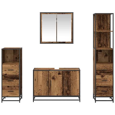 Set di mobili per il bagno con cassetto 4 pcs Legno vecchio - Foto 9