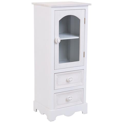 Vetrina In Legno E Vetro Con 1 Anta E 2 Cassetti Bianca 32x26x80 - Foto 1