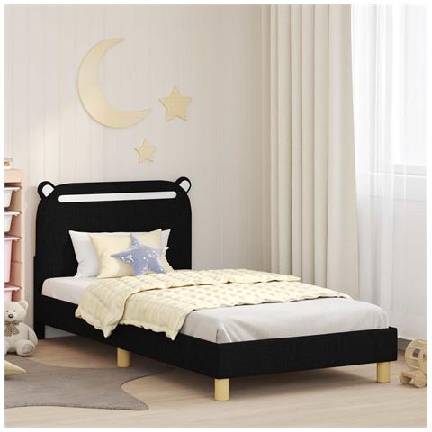 Struttura letto bambini con testata Nero 80 x 200 cm Tessuto - Foto 2