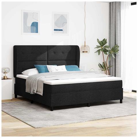 Letto a molle con materasso Nero 180 x 200 cm Tessuto - Foto 2