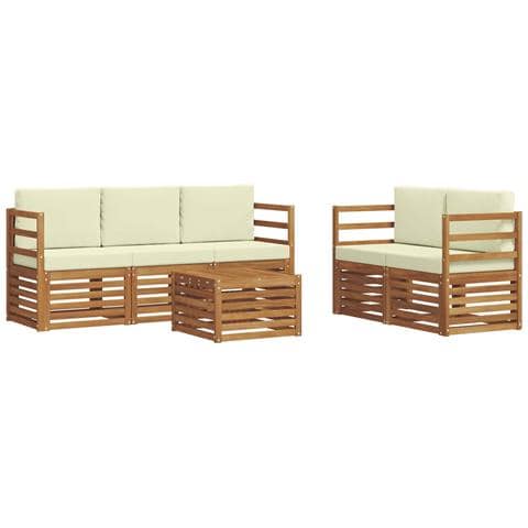 Set divani 6 pcs Naturale e Crema Legno di Acacia Massello - Foto 1
